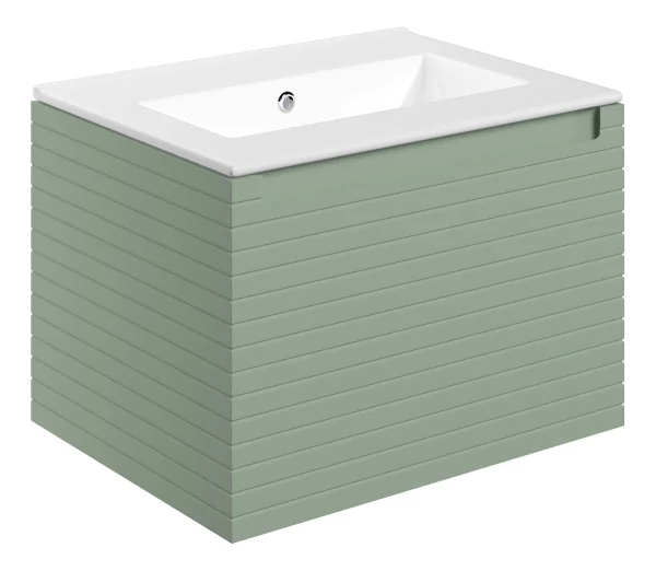 Novello Ulixa 615mm Wall Hung 1 Drawer Basin Unit & 0TH THin Edge Basin - Matt Willow Green