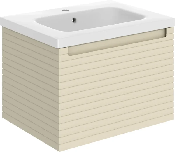 Novello Ulixa 615mm Wall Hung 1 Drawer Basin Unit & 1TH Basin - Matt Cotton