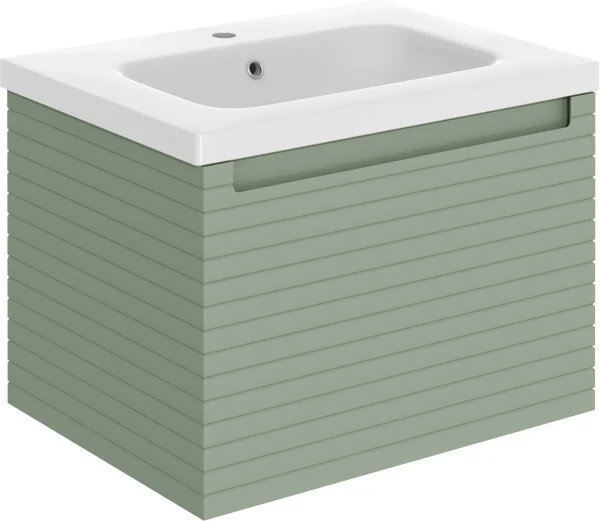 Novello Ulixa 615mm Wall Hung 1 Drawer Basin Unit & 1TH Basin - Matt Willow Green