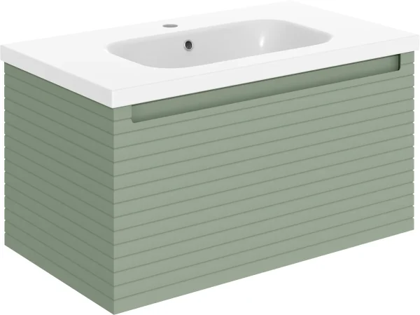 Novello Ulixa 815mm Wall Hung 1 Drawer Basin Unit & 1TH Basin - Matt Willow Green