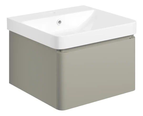 Novello Varvex 500mm Wall Hung 1 Drawer Basin Unit & Basin - Matt Latte