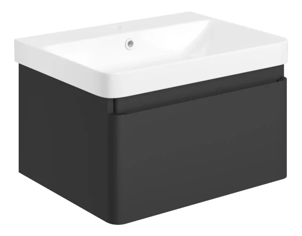 Novello Varvex 605mm Wall Hung 1 Drawer Basin Unit & Basin - Matt Black