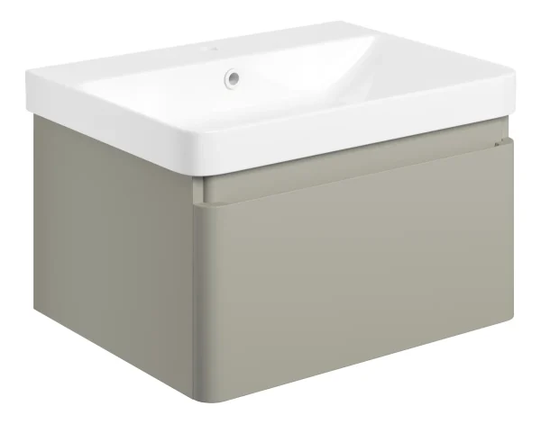 Novello Varvex 605mm Wall Hung 1 Drawer Basin Unit & Basin - Matt Latte