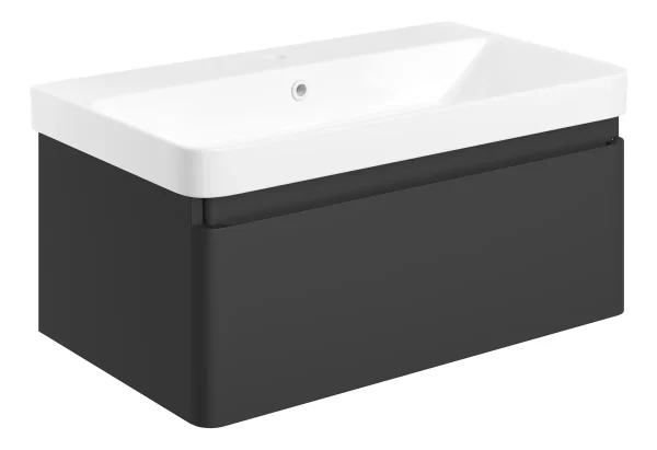 Novello Varvex 805mm Wall Hung 1 Drawer Basin Unit & Basin - Matt Black