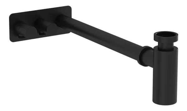 VitrA Bottle Trap for Basins w/Isolation Taps (Asymmetric) - Matt Black