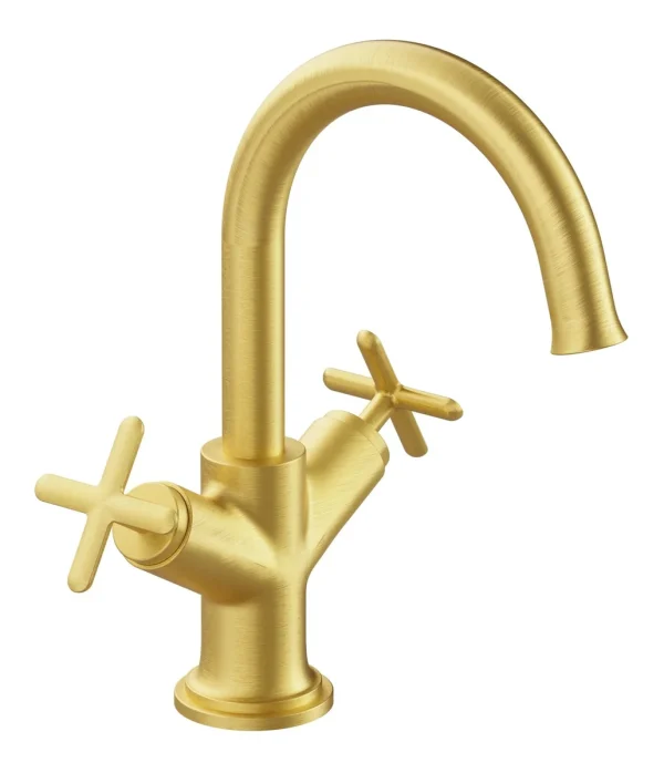 VitrA Origin Classic Basin Mixer (Cross Handles) - Brushed Gold