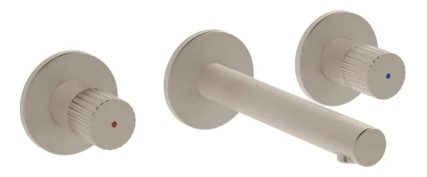 VitrA Origin Wall Mounted 3-Hole Basin Mixer - Brushed Nickel