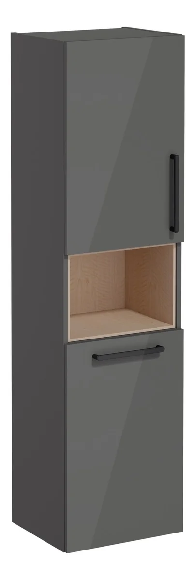 VitrA Root Flat 40cm 2 Door Semi-Tall Unit w/Laundry Basket (LH Hinge) - Anthracite High Gloss