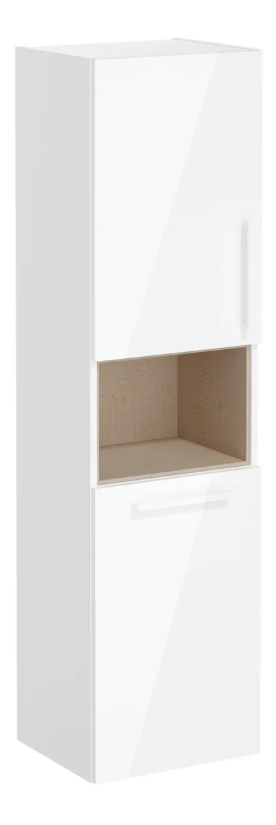 VitrA Root Flat 40cm 2 Door Semi-Tall Unit w/Laundry Basket (LH Hinge) - High Gloss White
