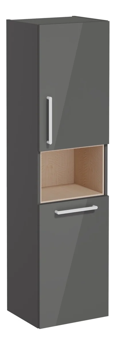 VitrA Root Flat 40cm 2 Door Semi-Tall Unit w/Laundry Basket (RH Hinge) - Anthracite High Gloss
