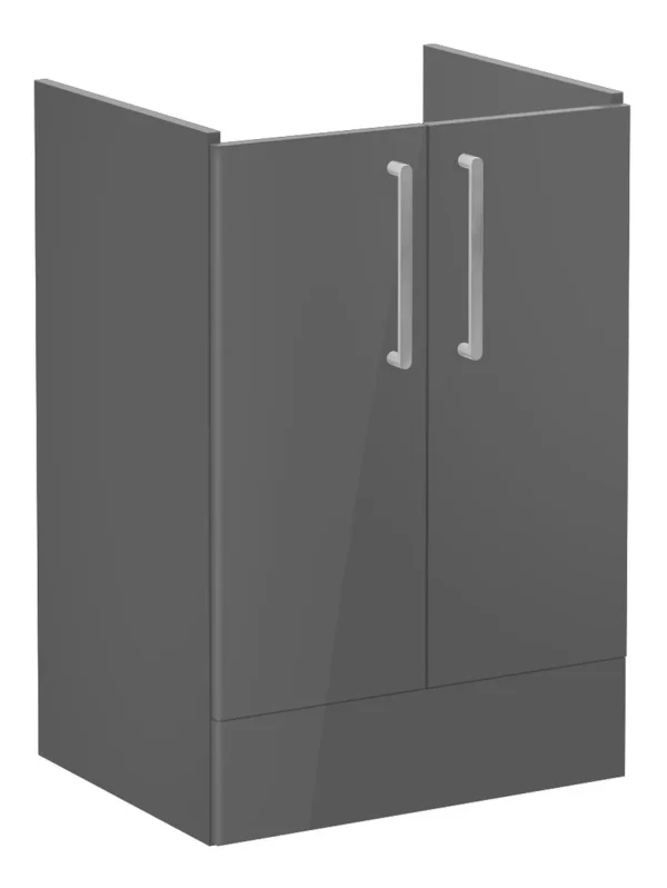 VitrA Root Flat 60cm 2 Door Floor Standing Washbasin Unit - Anthracite High Gloss