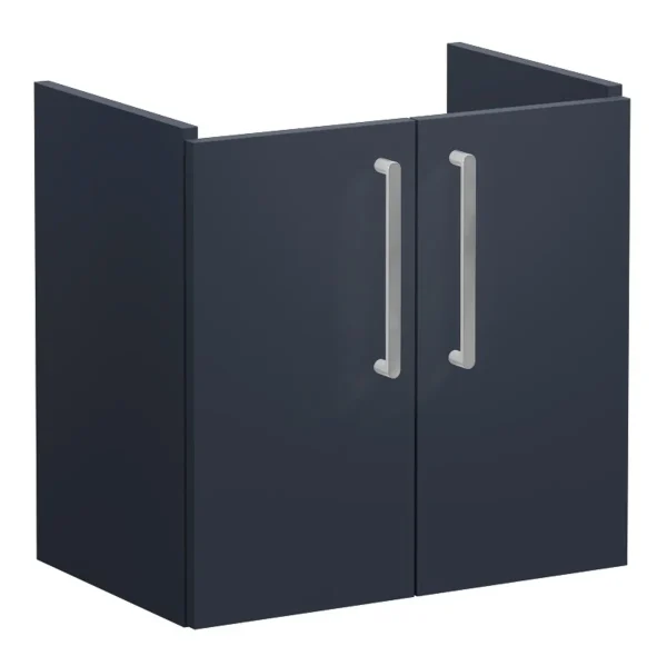 VitrA Root Flat 60cm 2 Door Wall Hung Slim Washbasin Unit - Matt Dark Blue