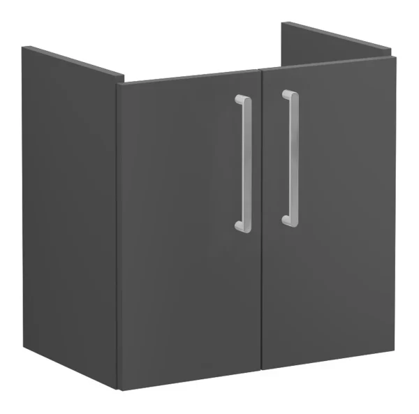 VitrA Root Flat 60cm 2 Door Wall Hung Slim Washbasin Unit - Matt Storm Grey