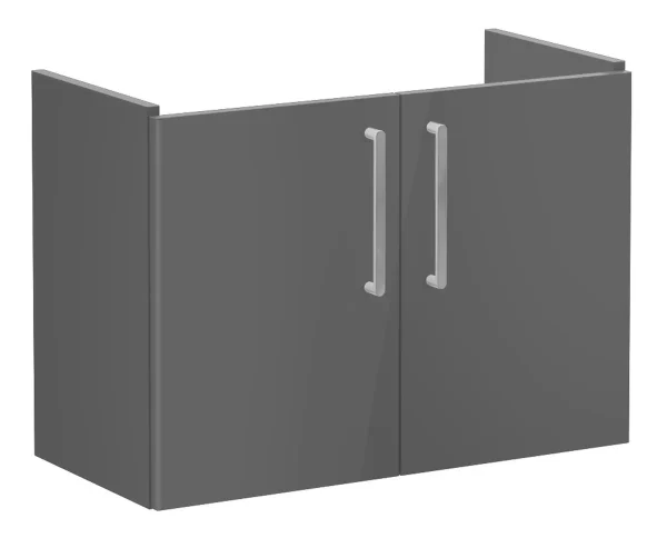 VitrA Root Flat 80cm 2 Door Wall Hung Slim Washbasin Unit - Anthracite High Gloss