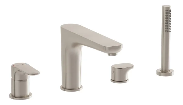 VitrA Root Round 4-Hole Bath/Shower Mixer - Brushed Nickel