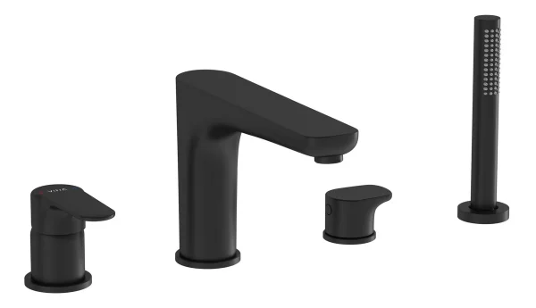 VitrA Root Round 4-Hole Bath/Shower Mixer - Matt Black
