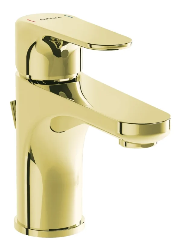 VitrA Root Round Compact Basin Mixer w/Waste Lever - Soft Gold