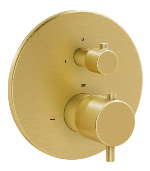 VitrA Root Round Integrated Thermostatic Bath/Shower Mixer Valve - Brushed Gold