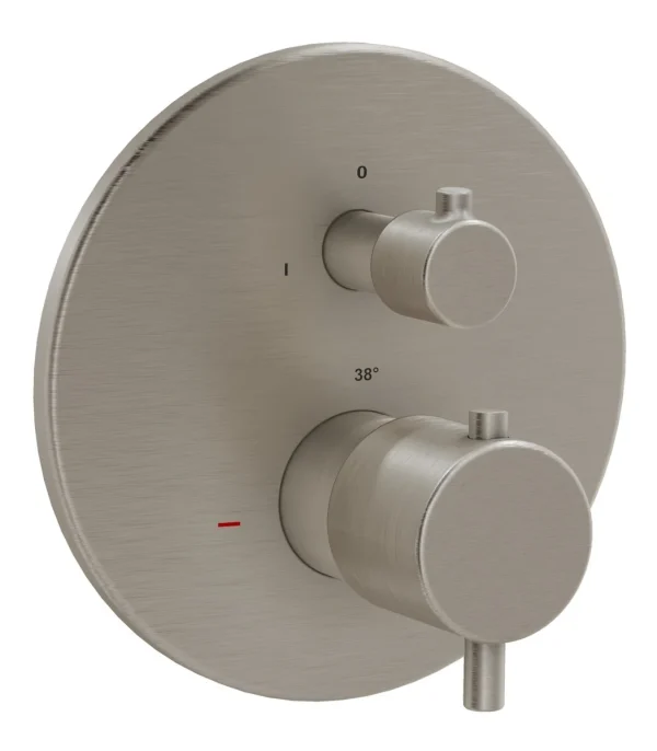 VitrA Root Round Integrated Thermostatic Bath/Shower Mixer Valve - Brushed Nickel