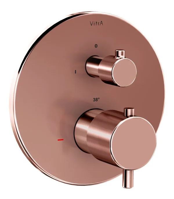 VitrA Root Round Integrated Thermostatic Bath/Shower Mixer Valve - Soft Copper
