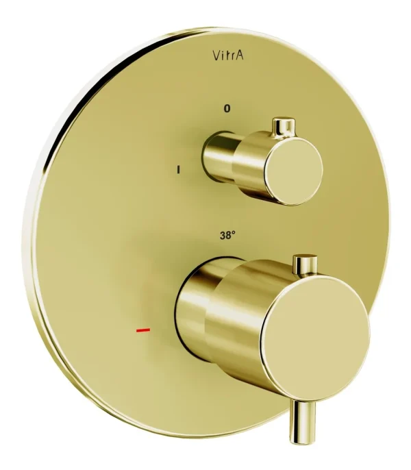 VitrA Root Round Integrated Thermostatic Bath/Shower Mixer Valve - Soft Gold