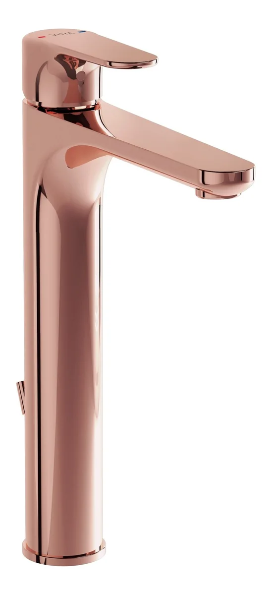 VitrA Root Round Tall Basin Mixer w/Waste Lever - Soft Copper