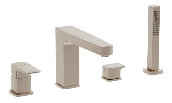 VitrA Root Square 4-Hole Bath/Shower Mixer - Brushed Nickel