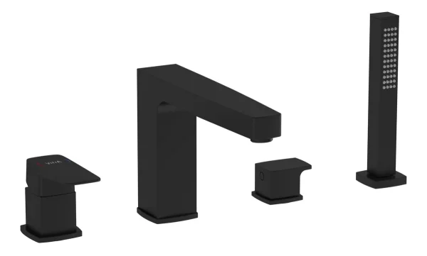 VitrA Root Square 4-Hole Bath/Shower Mixer - Matt Black