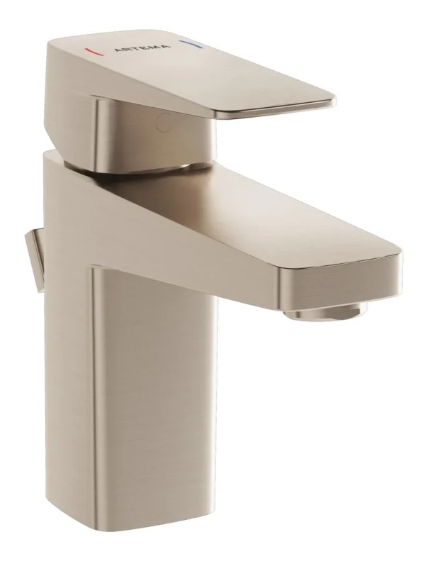 VitrA Root Square Compact Basin Mixer w/Waste Lever - Brushed Nickel