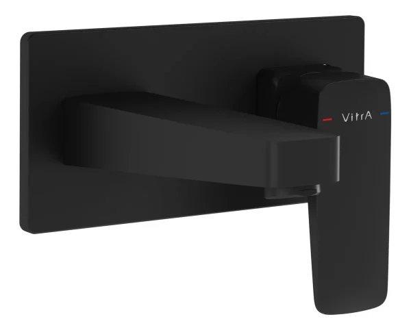 VitrA Root Square Wall Mounted Basin Mixer - Matt Black