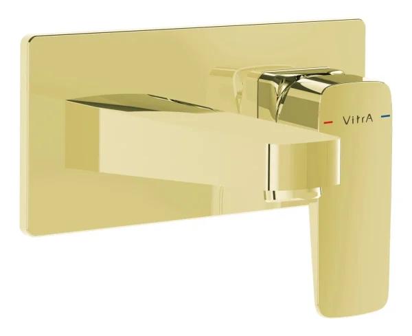 VitrA Root Square Wall Mounted Basin Mixer - Soft Gold