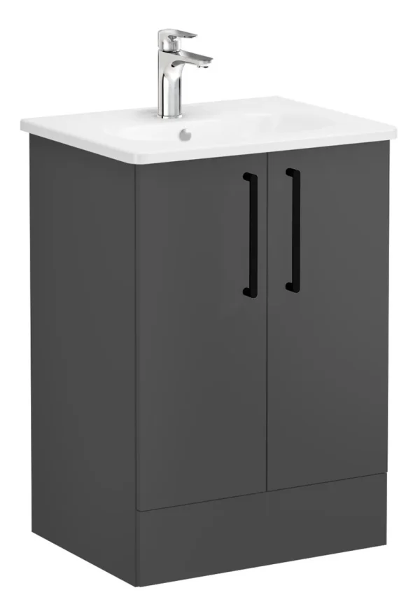 VitrA Zentrum 60cm 2 Drawer F/S Washbasin Unit - Matt Storm Grey