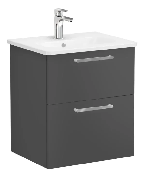 VitrA Zentrum 60cm 2 Drawer W/H Washbasin Unit - Matt Storm Grey
