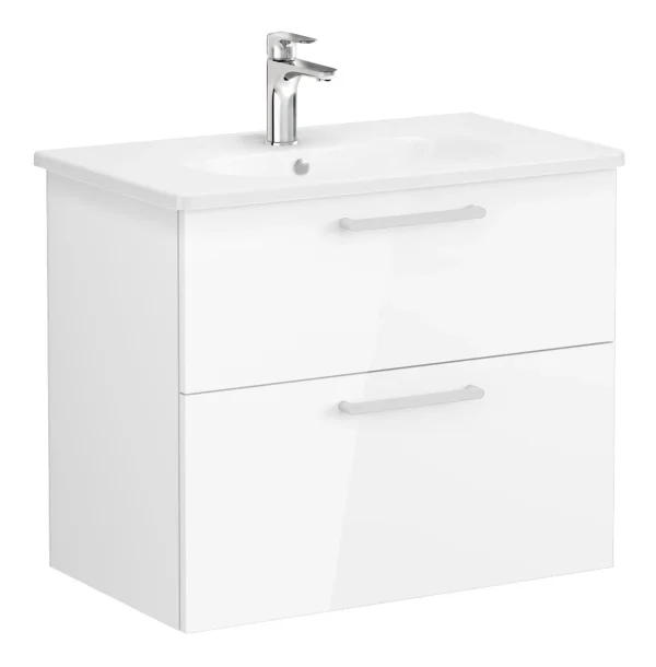 VitrA Zentrum 80cm 2 Drawer W/H Washbasin Unit - High Gloss White