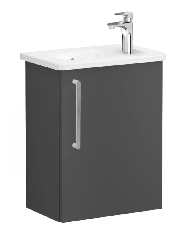 VitrA Zentrum Compact 45cm 1 Door W/H Washbasin Unit (RH Hinge) - Matt Storm Grey