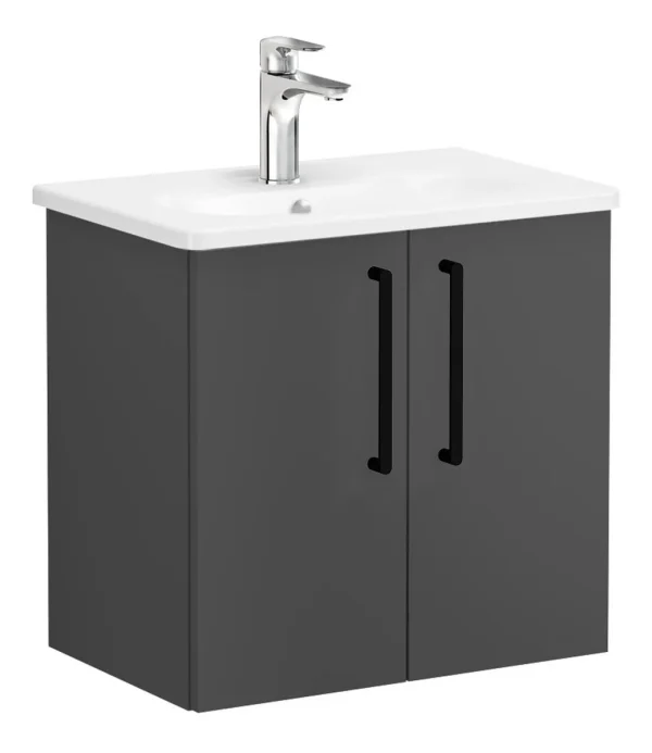 VitrA Zentrum Compact 60cm 2 Door W/H Washbasin Unit - Matt Storm Grey