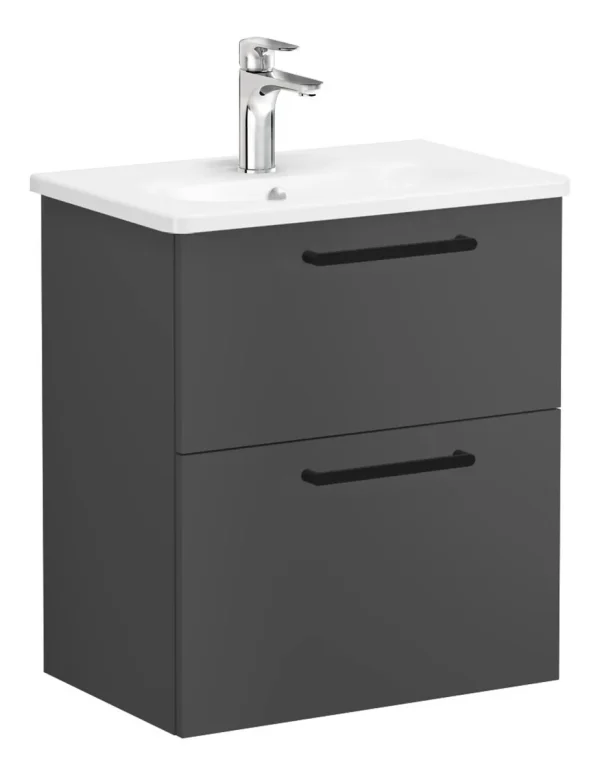 VitrA Zentrum Compact 60cm 2 Drawer W/H Washbasin Unit - Matt Storm Grey