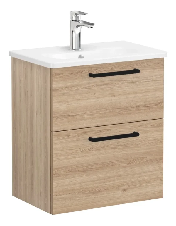 VitrA Zentrum Compact 60cm 2 Drawer W/H Washbasin Unit - Natural Oak