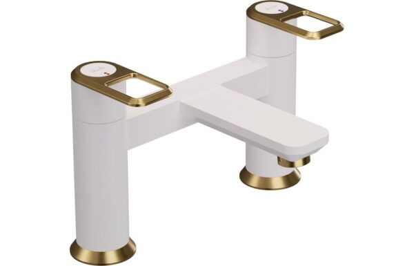 Abode Levarto Deck Mounted Bath Filler - Matt White & Brass
