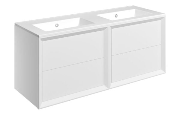 Novello Clarix 1210mm Wall Hung 4 Drawer Basin Unit & 0TH THin Edge Basin - Matt White