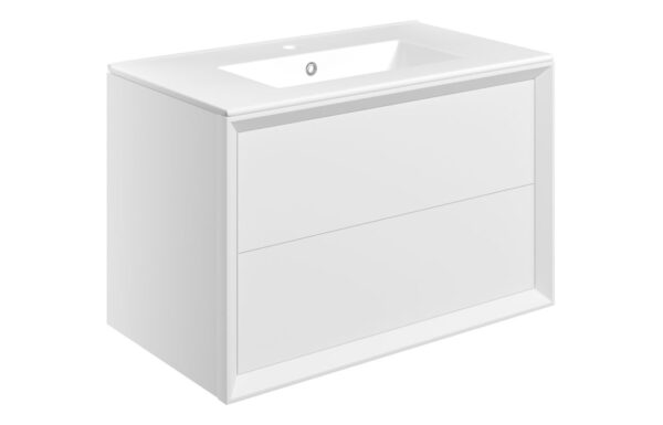 Novello Clarix 810mm Wall Hung 2 Drawer Basin Unit & 1TH THin Edge Basin - Matt White