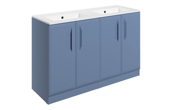 Novello Zenvra 1210mm Floor Standing 4 Door Basin Unit W/2TH Basin - Matt Misty Blue