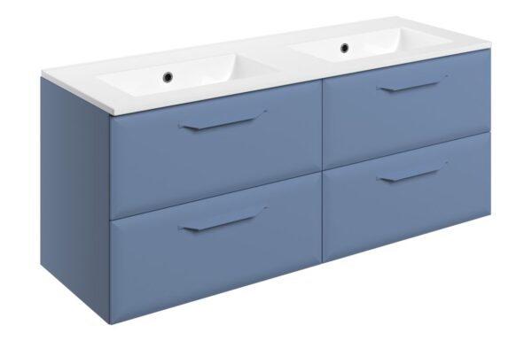 Novello Zenvra 1210mm Wall Hung 4 Drawer Basin Unit W/0TH Basin - Matt Misty Blue