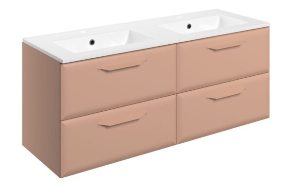 Novello Zenvra 1210mm Wall Hung 4 Drawer Basin Unit W/2TH Basin - Matt Apricot