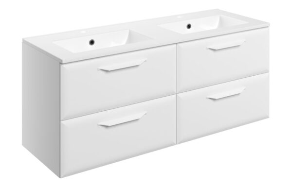 Novello Zenvra 1210mm Wall Hung 4 Drawer Basin Unit W/2TH Basin - Matt White