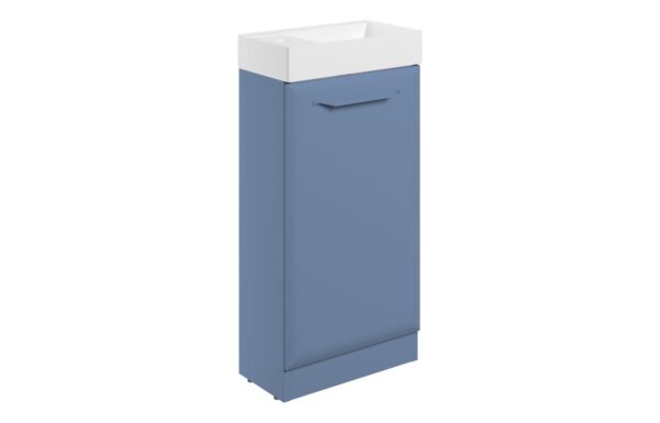 Novello Zenvra 410mm Floor Standing 1 Door Cloakroom Basin Unit W/1TH Basin - Matt Misty Blue