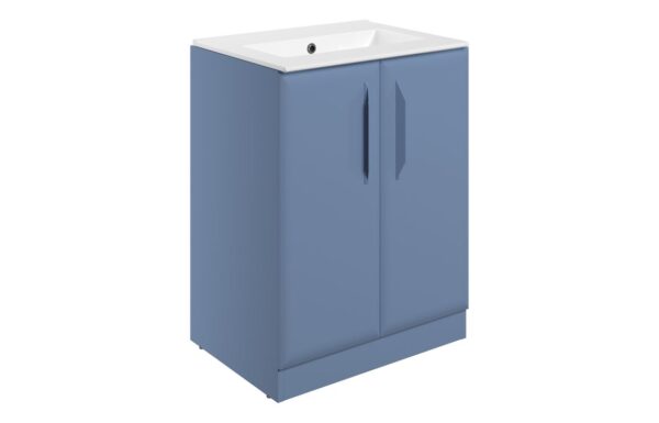 Novello Zenvra 615mm Floor Standing 2 Door Basin Unit W/0TH Basin - Matt Misty Blue
