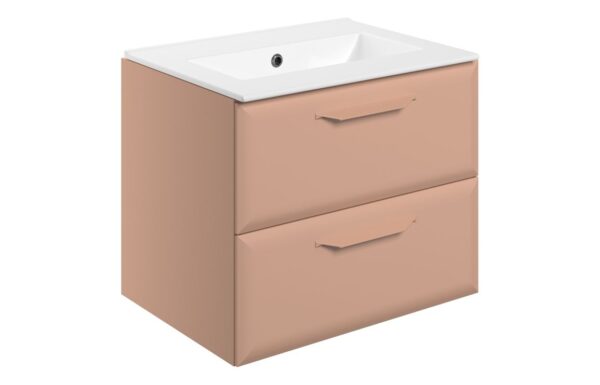 Novello Zenvra 615mm Wall Hung 2 Drawer Basin Unit W/0TH Basin - Matt Apricot