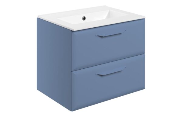 Novello Zenvra 615mm Wall Hung 2 Drawer Basin Unit W/0TH Basin - Matt Misty Blue