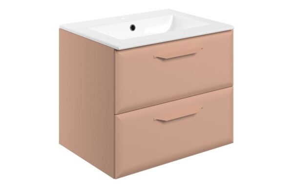 Novello Zenvra 615mm Wall Hung 2 Drawer Basin Unit W/1TH Basin - Matt Apricot